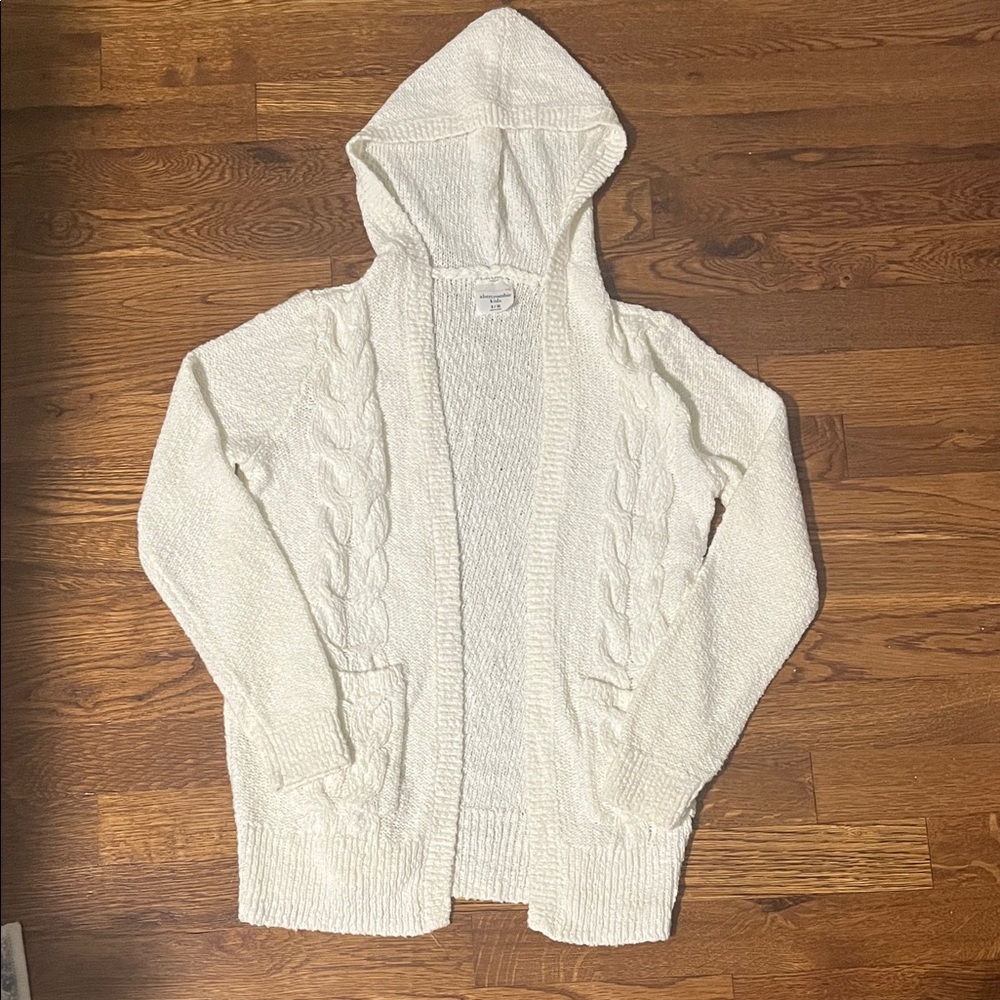 Abercrombie kids girls white knit hooded cardigan 9/10